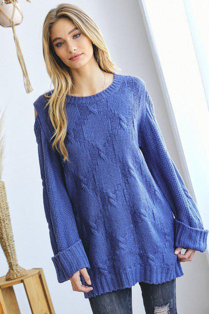 Image: Cold Shoulder Sweater Ink Blue | Southern Sassy Boutique