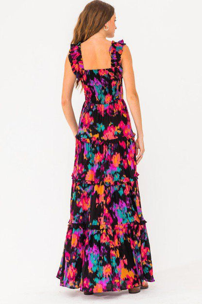 Printed Ruffle Maxi Dress - Southern Sassy Boutique