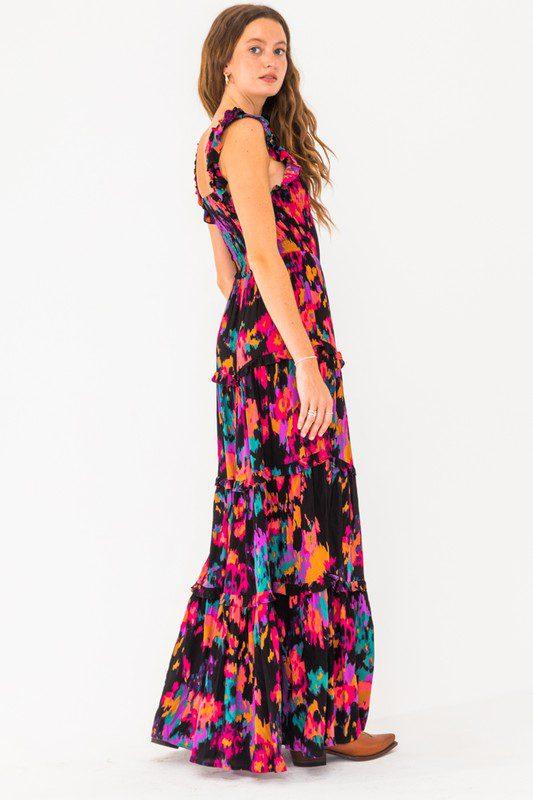Printed Ruffle Maxi Dress - Southern Sassy Boutique