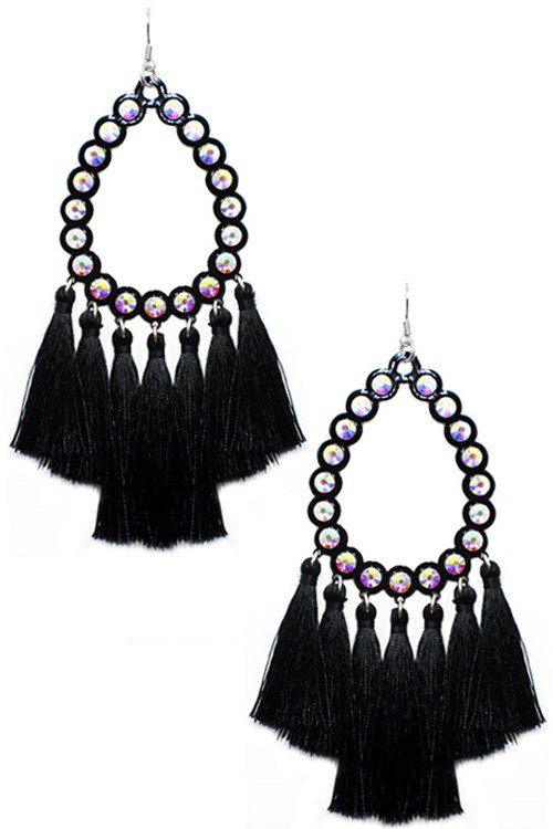 Image: Teardrop Tassel Thread Earrings Black | Southern Sassy Boutique