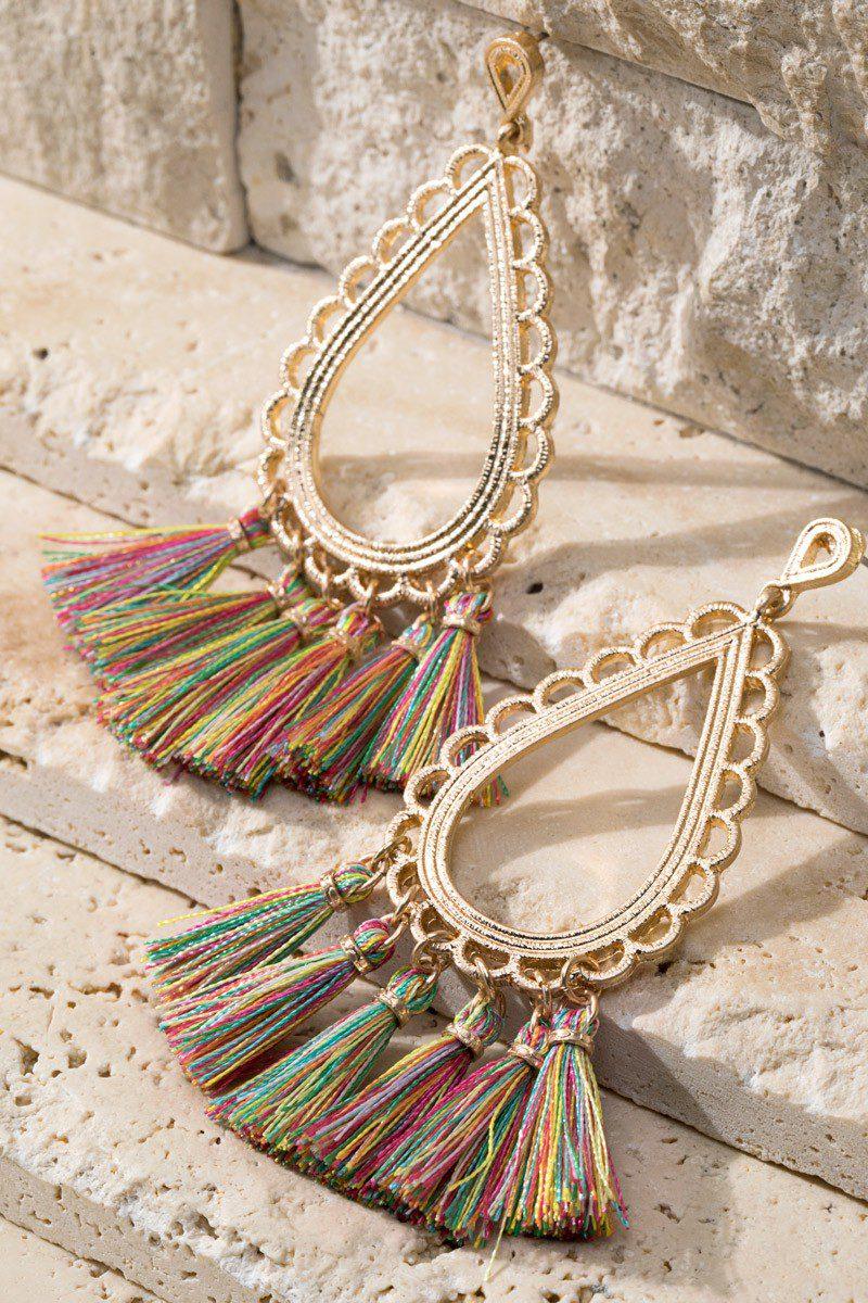 Image: Tear Drop Earrings With Tassels Mulit | Southern Sassy Boutique