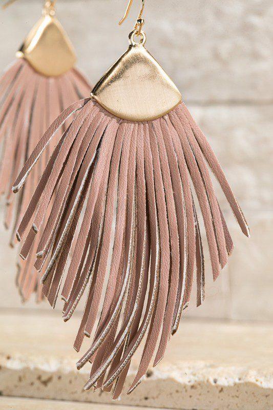 Image: Faux Leather Feather Earring DPK/Mauve Tan | Southern Sassy Boutique