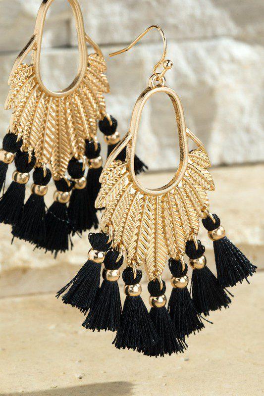 Image: Feather Tassel Earrings Black | Southern Sassy Boutique