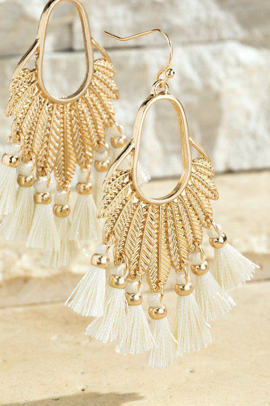 Image: Feather Tassel Earrings Ivory | Southern Sassy Boutique