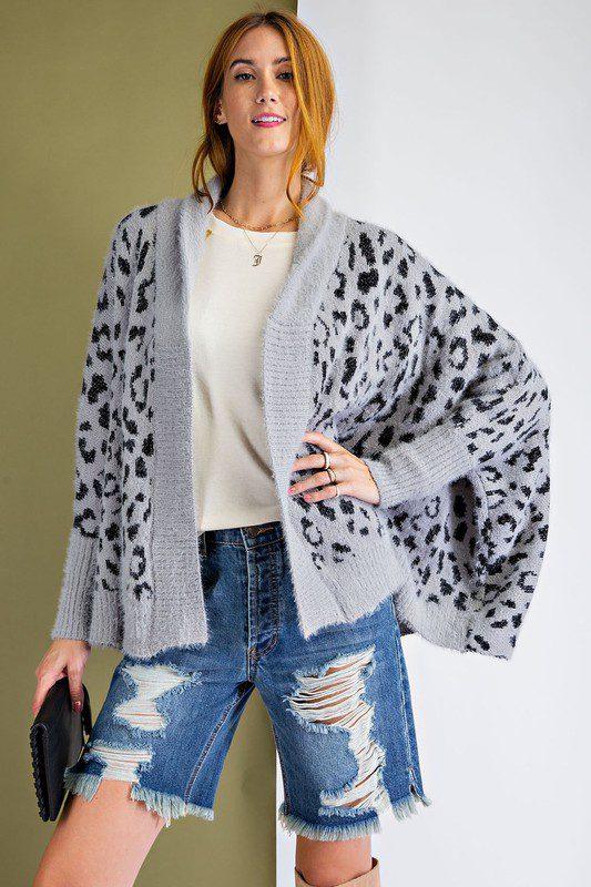 Image: Animal Print Cardigan Heather Grey | Southern Sassy Boutique