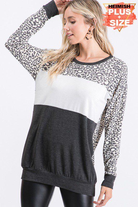 Image: Animal Print Pullover Ivory Charcoal | Southern Sassy Boutique