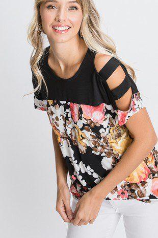 Image: Short Sleeve Ladder Cut Out Top Black | Southern Sassy Boutique