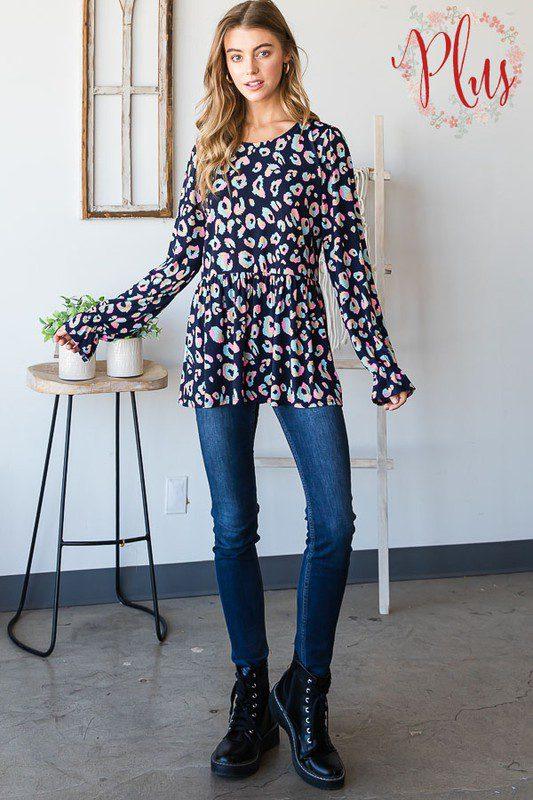 Image: Mulit Color Animal Print Top Navy | Southern Sassy Boutique