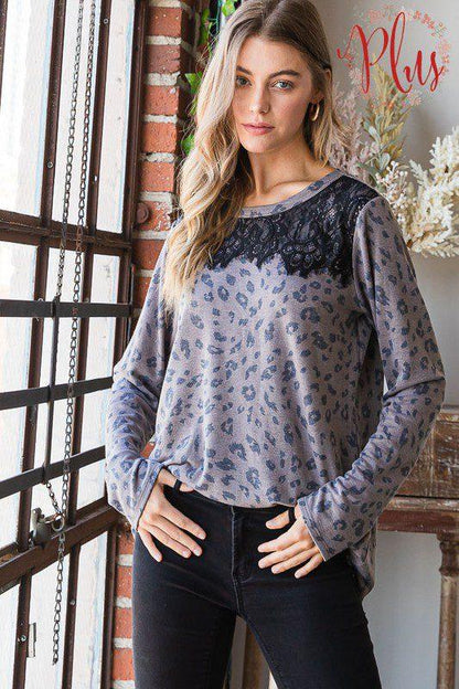 Image: Animal Print Top Featuring Lace Detail