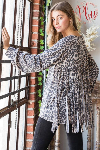 Leopard Printed Fringe Top - Southern Sassy Boutique