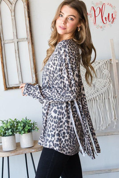 Leopard Printed Fringe Top - Southern Sassy Boutique