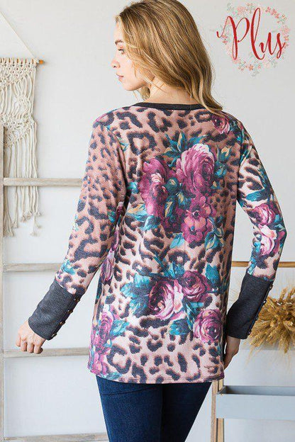 Animal And Floral Print Knit Top - Southern Sassy Boutique