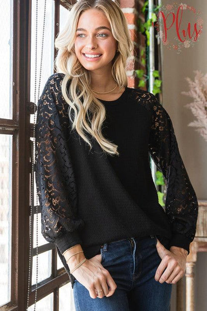 Puff Sleeve Lace Top - Southern Sassy Boutique