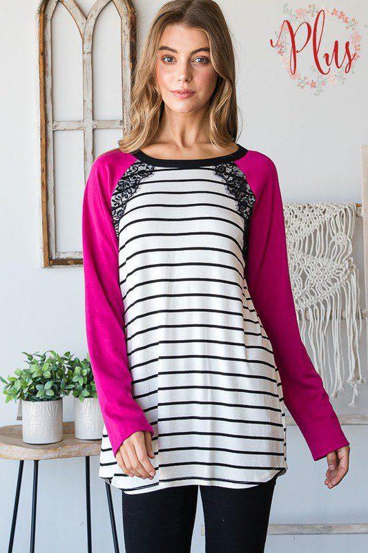 Image: Solid And Stripe Knit Top Fuchsia | Southern Sassy Boutique