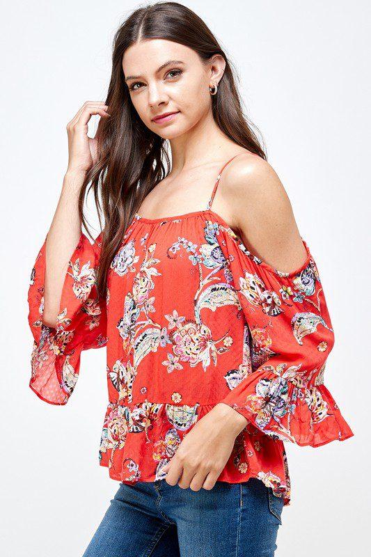 Cold Shoulder Floral Top - Southern Sassy Boutique