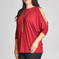 Image: Curvy Cold Shoulder Knit Top Burgundy | Southern Sassy Boutique