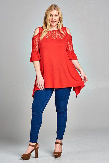 Image: Curvy Cold Shoulder Knit Top Red | Southern Sassy Boutique