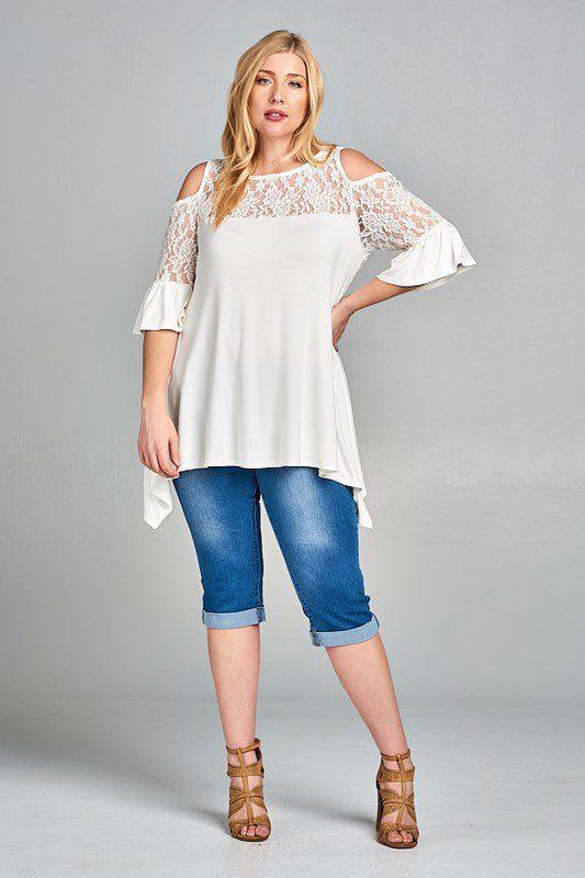 Image: Curvy Cold Shoulder Knit Top Ivory | Southern Sassy Boutique