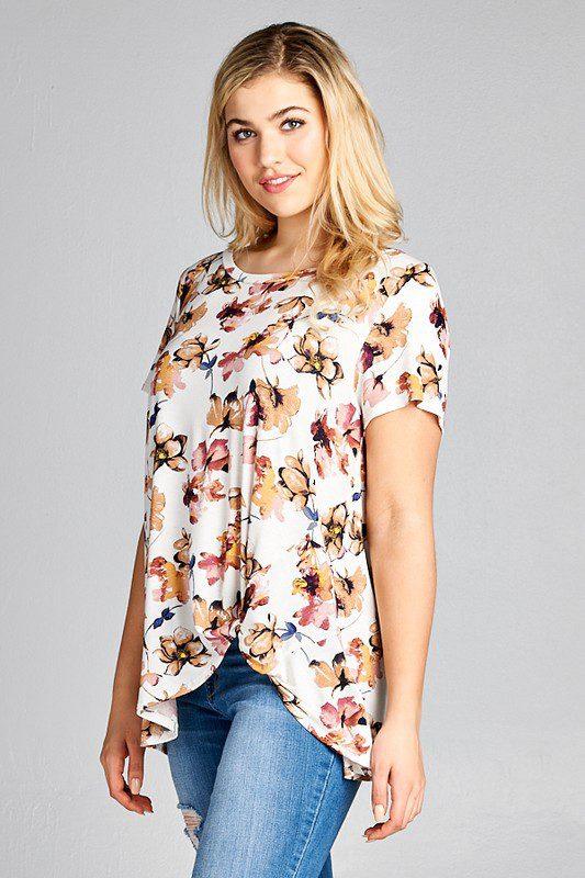 Curvy Floral Jersey W/ Side Knot - Southern Sassy Boutique