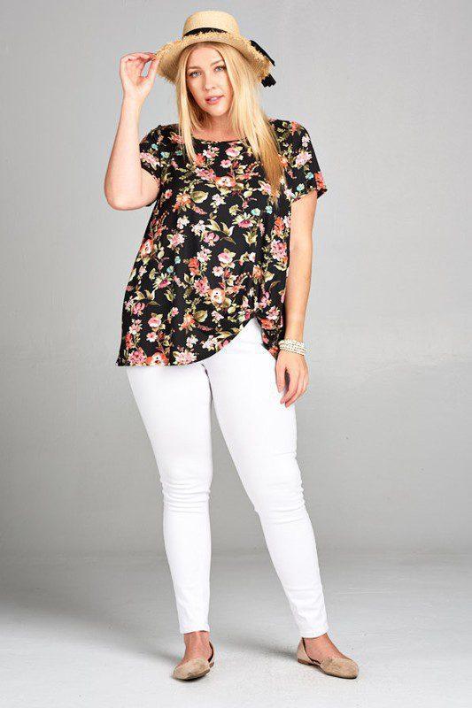 Curvy Floral Jersey Top - Southern Sassy Boutique