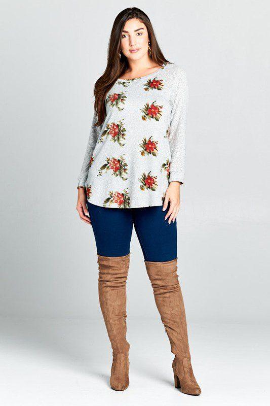 Image: Curvy Raglan Tunic Top Heather Grey | Southern Sassy Boutique