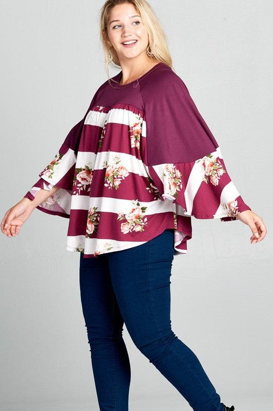 Floral Striped Crewneck Top - Southern Sassy Boutique