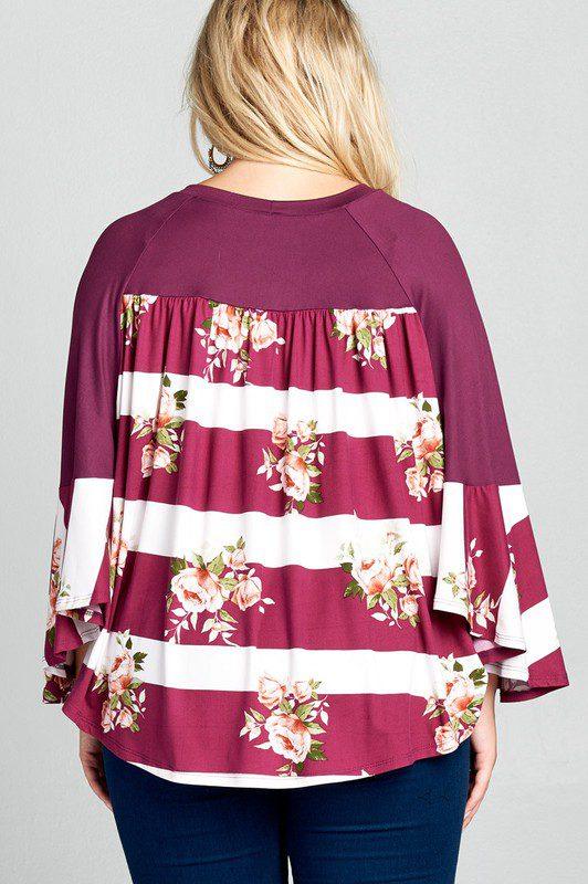 Floral Striped Crewneck Top - Southern Sassy Boutique