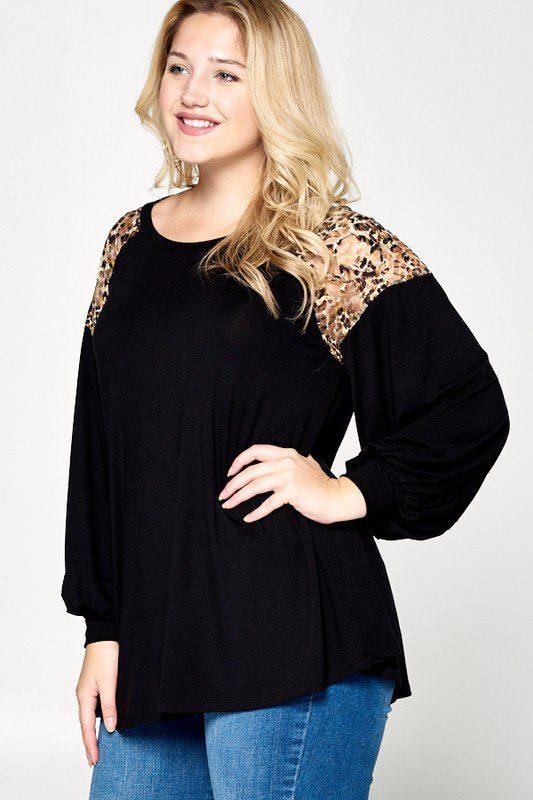 Animal Printed Top W/ Mesh Shoulder - Southern Sassy Boutique