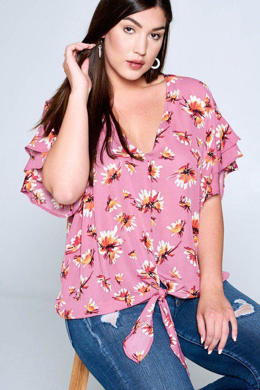 Curvy Ruffle Top with Tie - Southern Sassy Boutique