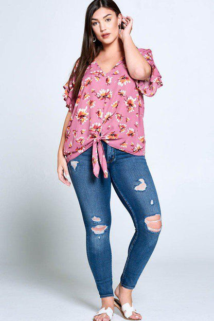 Image: Curvy Ruffle Top with Tie Mauve | Southern Sassy Boutique