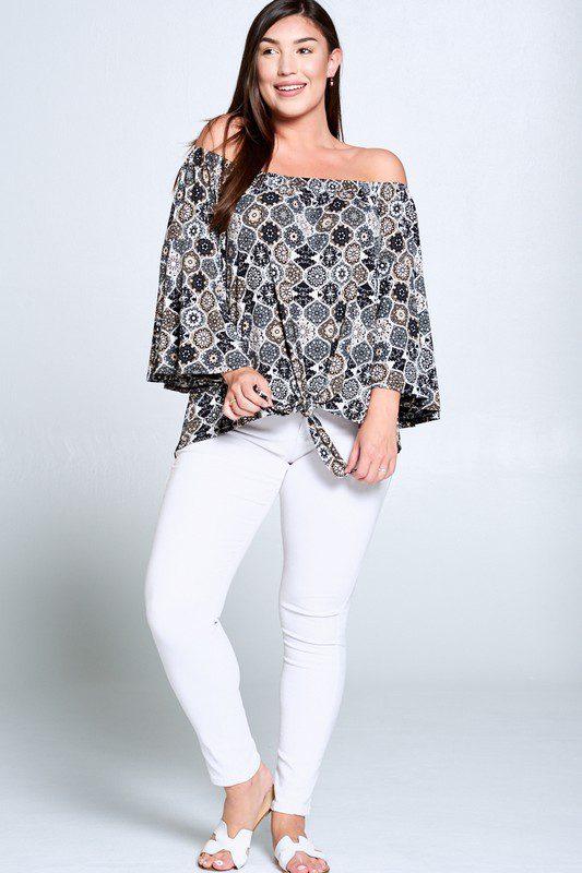 Image: Curvy Off Shoulder Top Black/Grey | Southern Sassy Boutique