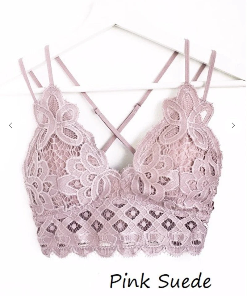 Image: CROCHET LACE BRALETTE Pink Suede | Southern Sassy Boutique