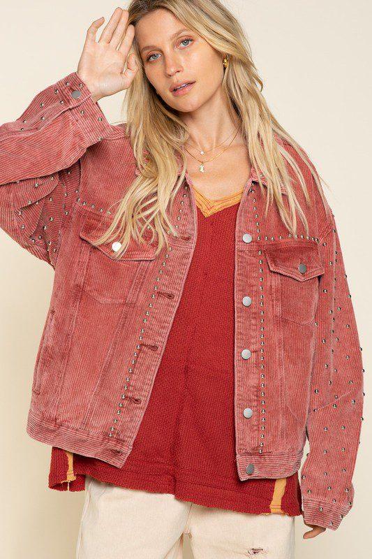 Image: Corduroy Button Down Shacket Dried Tomato | Southern Sassy Boutique