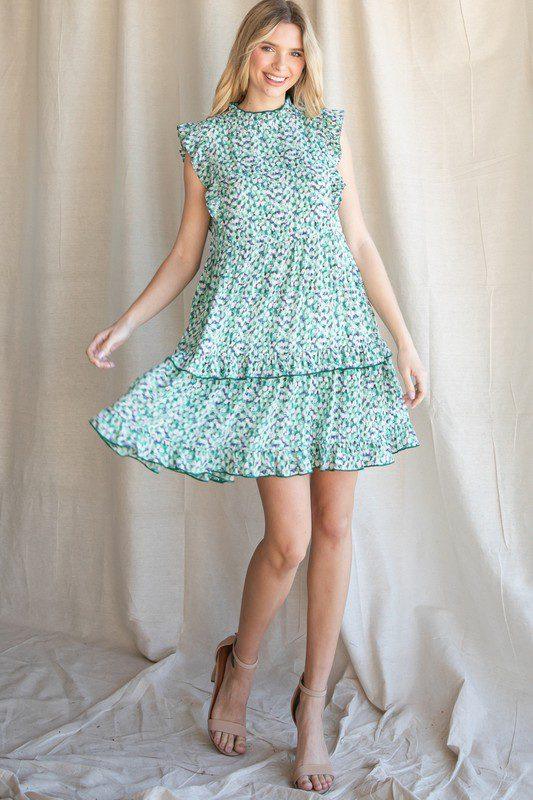 Image: Print Ruffle Tiered Dress Green | Southern Sassy Boutique