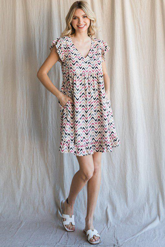 Image: Chevron Pattern Baby Doll Dress Ivory | Southern Sassy Boutique