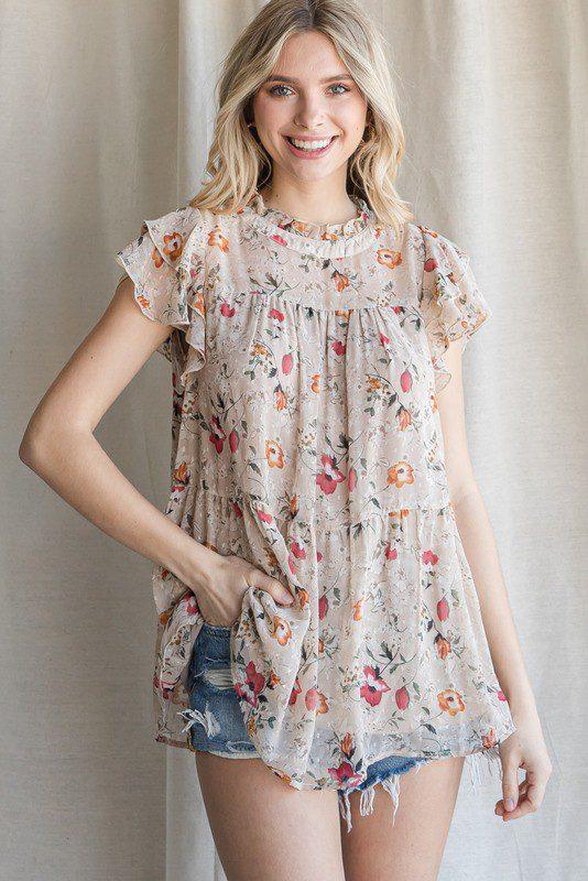 Image: Floral Print Blouse Beige | Southern Sassy Boutique