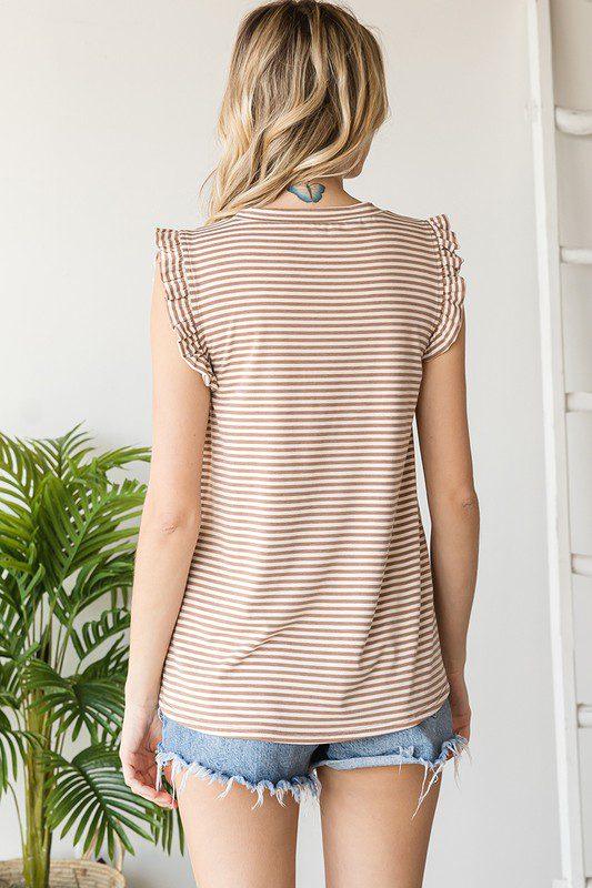 Striped Ruffle Pocket Top - Southern Sassy Boutique