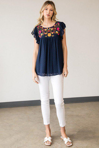 Swiss Dot Embroidered Top - Southern Sassy Boutique