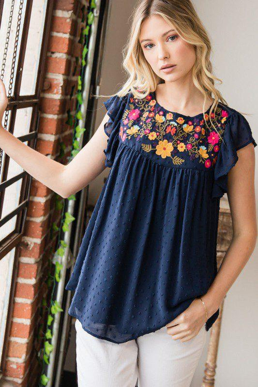 Image: Swiss Dot Embroidered Top Navy Blue | Southern Sassy Boutique
