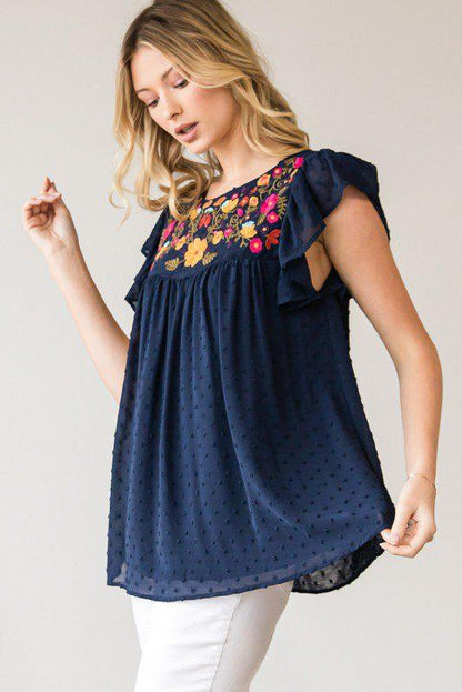 Swiss Dot Embroidered Top - Southern Sassy Boutique