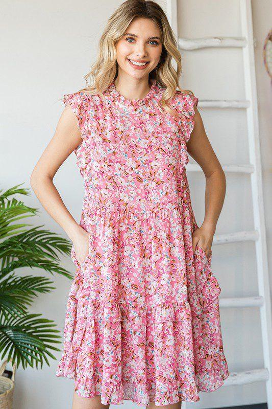 Image: Floral Print Ruffle Tiered Dress Pink | Southern Sassy Boutique