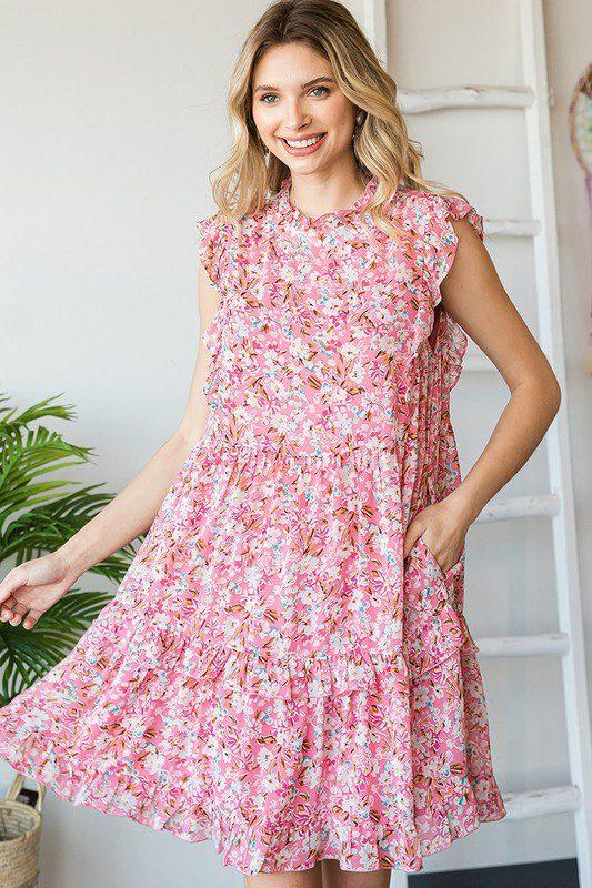 Floral Print Ruffle Tiered Dress - Southern Sassy Boutique