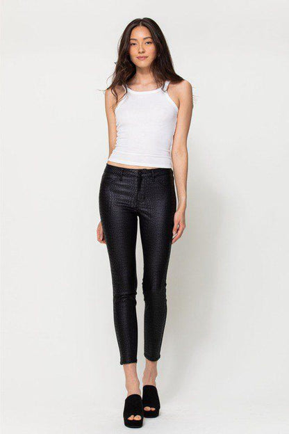 Image: Mid Rise Crockodile Print Crop Skinny Pant Black | Southern Sassy Boutique