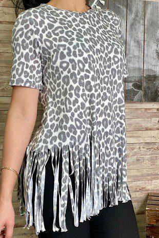 Image: Leopard Print Fringe Top Grey | Southern Sassy Boutique