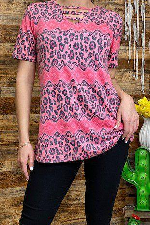 Image: Pink Aztec and Leopard Top Pink | Southern Sassy Boutique