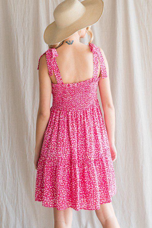 Print Shoulder Tie Smocked Dress - Southern Sassy Boutique