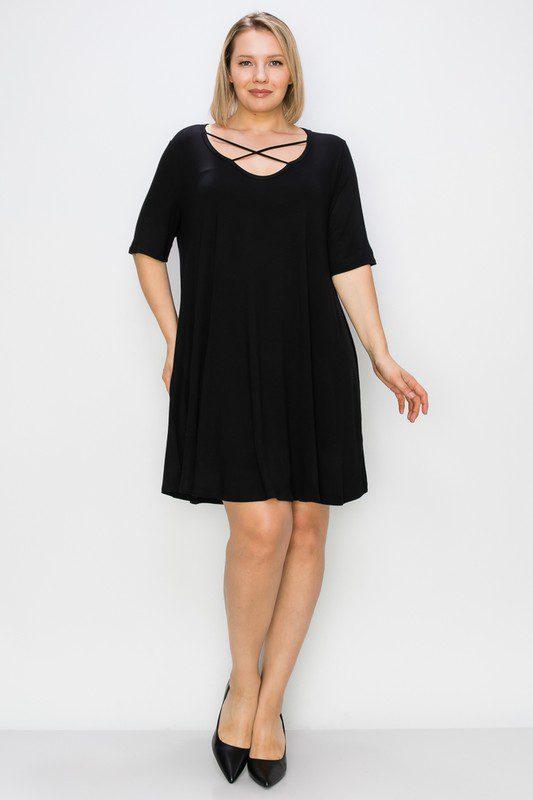 Image: Criss Cross Solid Dress Black | Southern Sassy Boutique