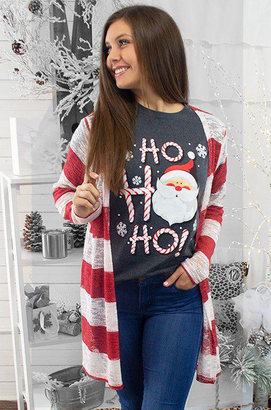 Image: HO HO HO Christmas Santa Tee. Black Grey | Southern Sassy Boutique