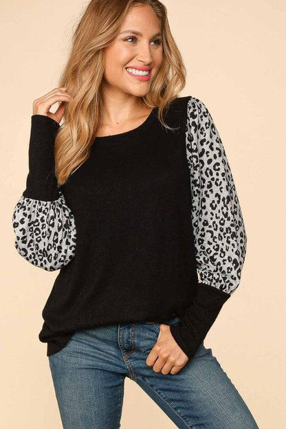 Animal Print Puff Bubble Long Sleeve Top - Southern Sassy Boutique