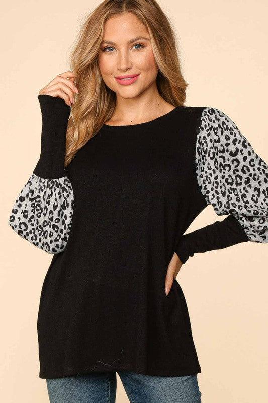 Animal Print Puff Bubble Long Sleeve Top - Southern Sassy Boutique